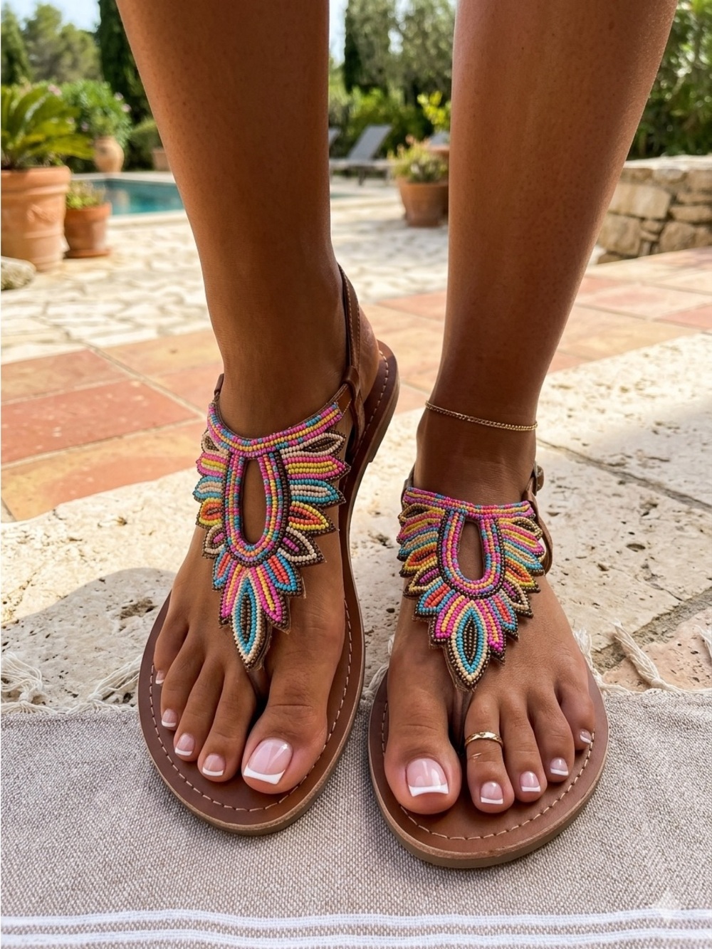 Coconuts beaded boho flat thong sandals 8
